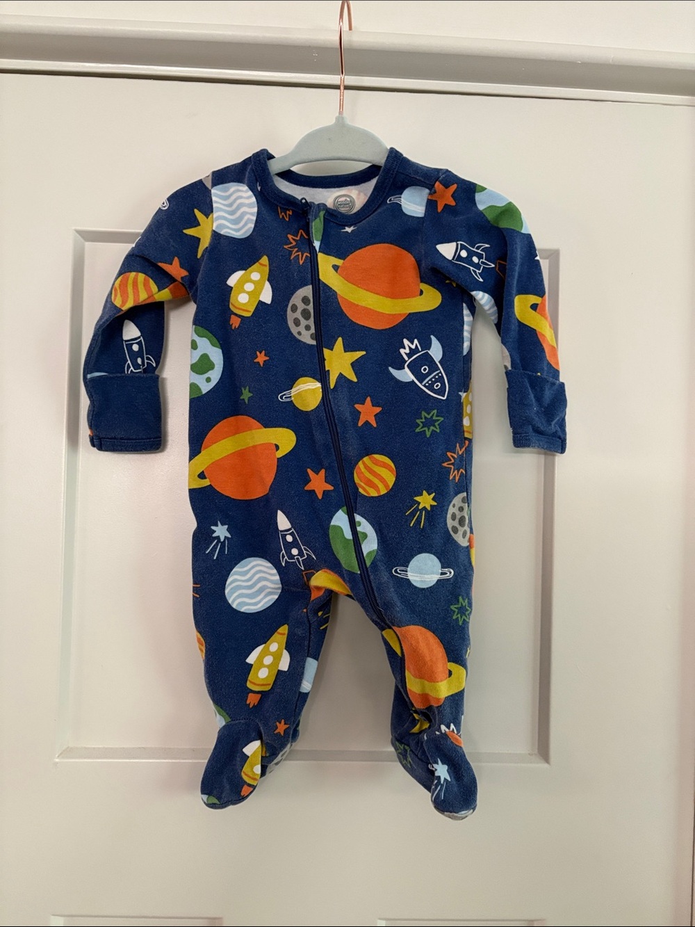 Wonder Nation Baby Boy Navy Space-Print One-Piece Pajamas 0-3 Months